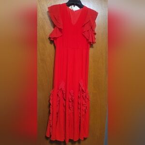 BURRYCO Vibrant Red Maxi Dress with Ruffles Size 6